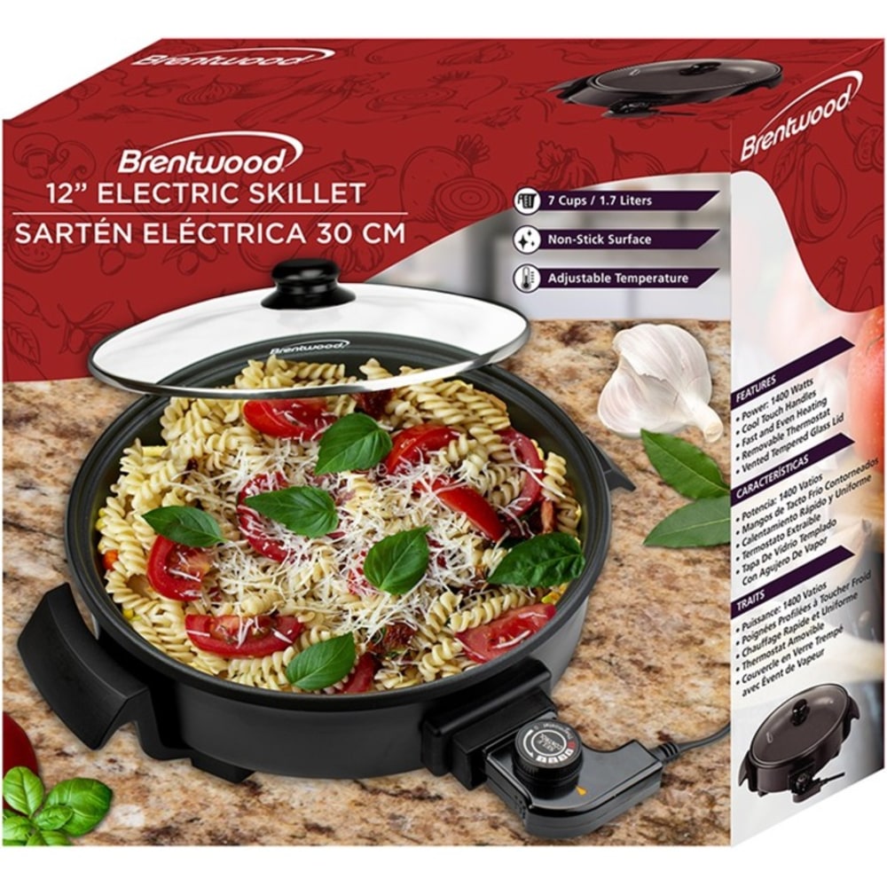 Brentwood SK-67BK 12-Inch Round Non-Stick Electric Skillet with Vented Glass Lid, Black - 12.50in Width x 15.25in Length - 450 deg.F (232.2 deg.C) - 1400 W