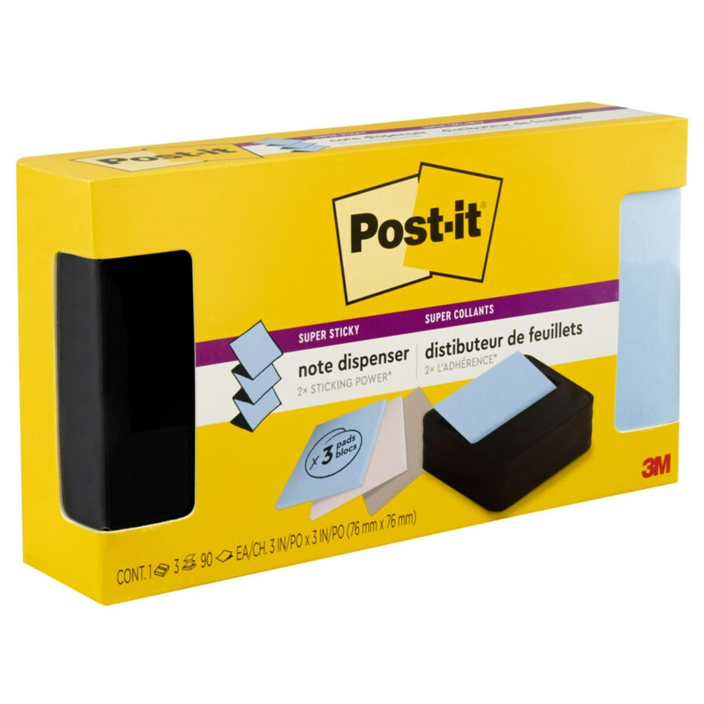 Post-it Note Dispenser With 3 Note Pads, Black Wave Design