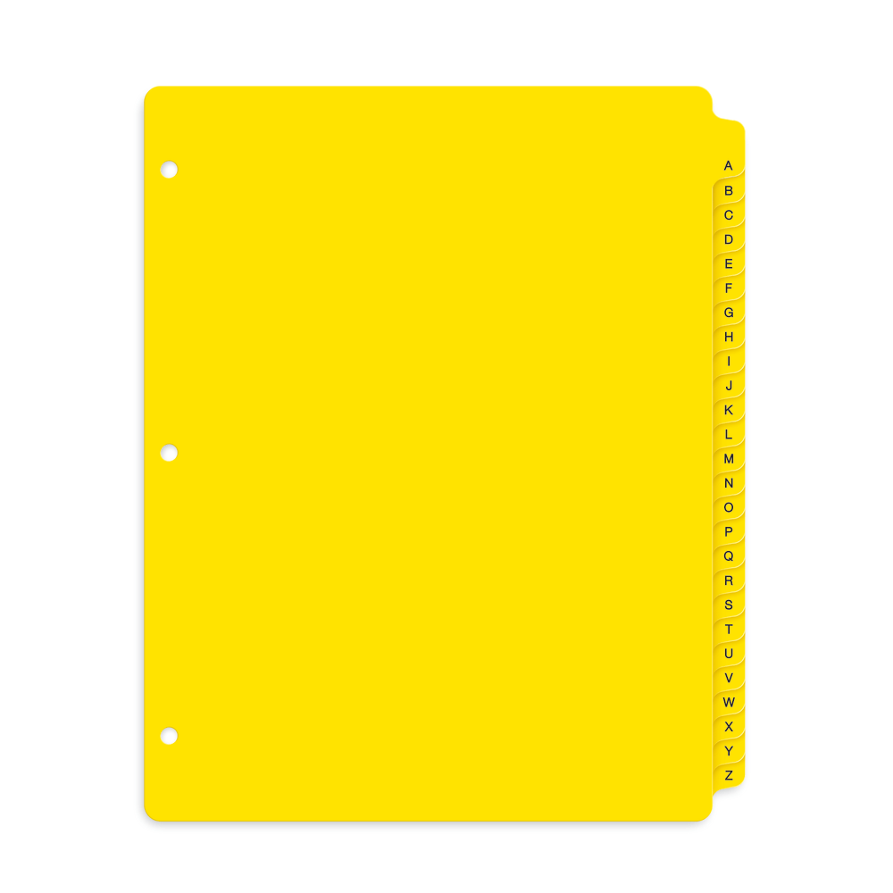 Avery A-Z Plastic Preprinted Divider Tabs, 8-1/2in x 11in, Yellow, Set Of 26