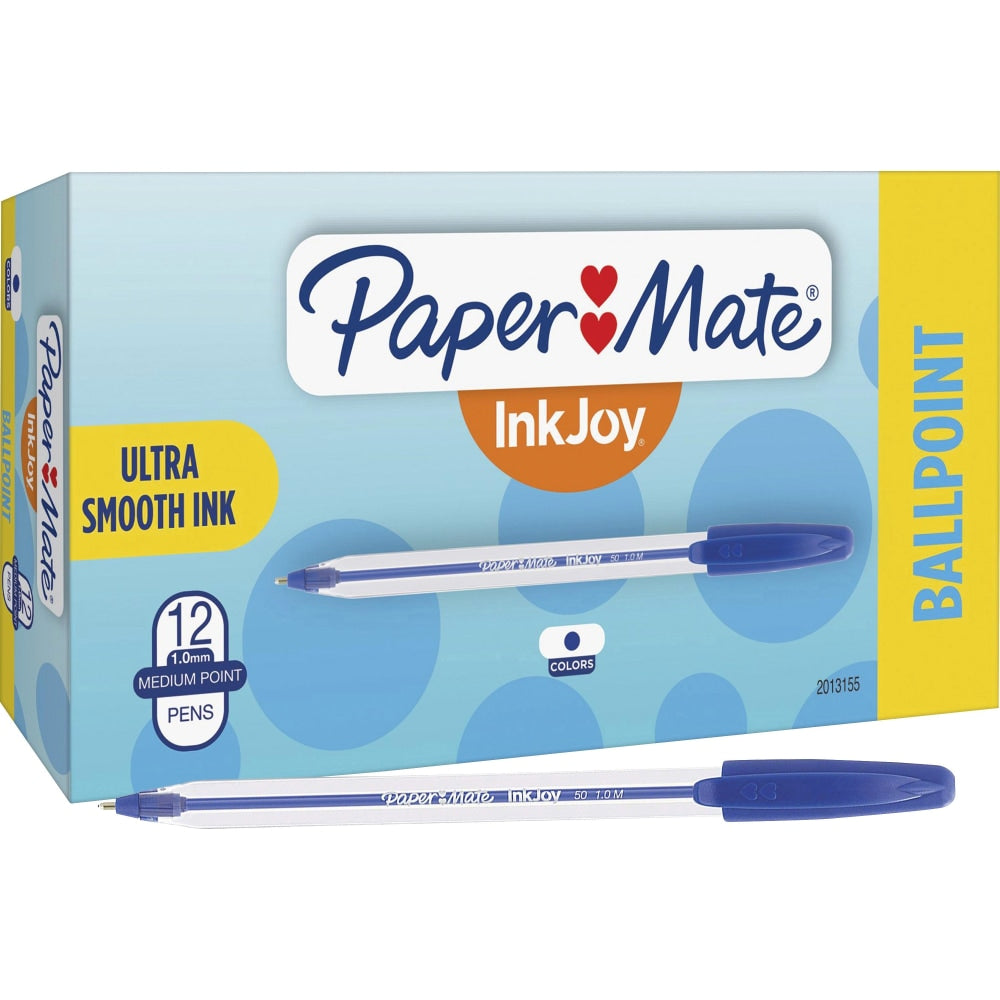 Paper Mate InkJoy 50ST Ballpoint Pens, Medium Point, 1.0 mm , Translucent Barrel, Blue Ink, Pack Of 12 Pens