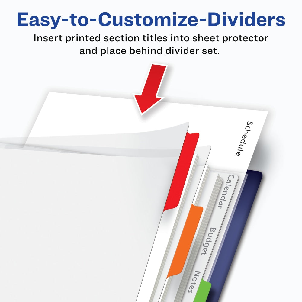 Avery Clear Easy View Durable Plastic Dividers For 3 Ring Binders, 8-1/2in x 11in, 5-Tab, Bright Multicolor, 1 Set