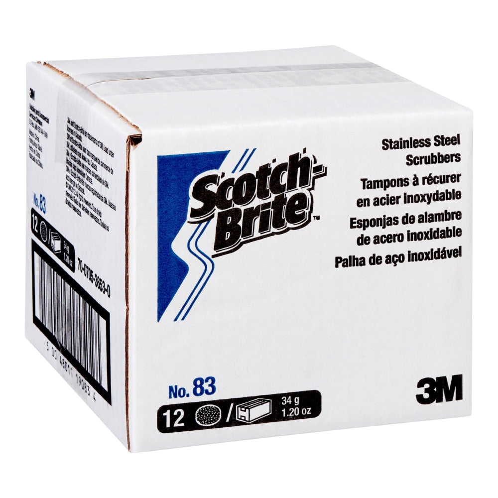 Scotch-Brite Stainless Steel Scrubber, No. 84, 1.75 Oz, Silver, Box Of 12