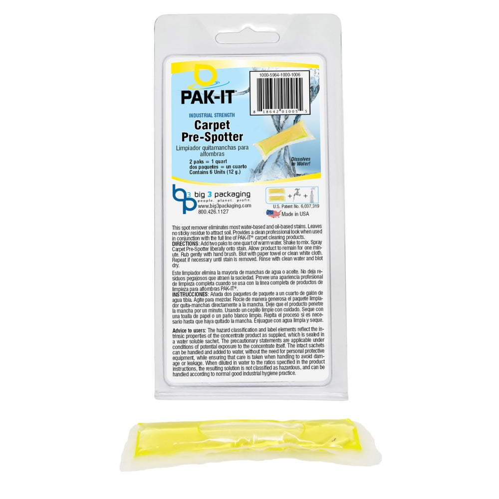 PAK-IT Carpet Pre-Spotter Packet, Citrus Scent, Yellow, Pack Of 6