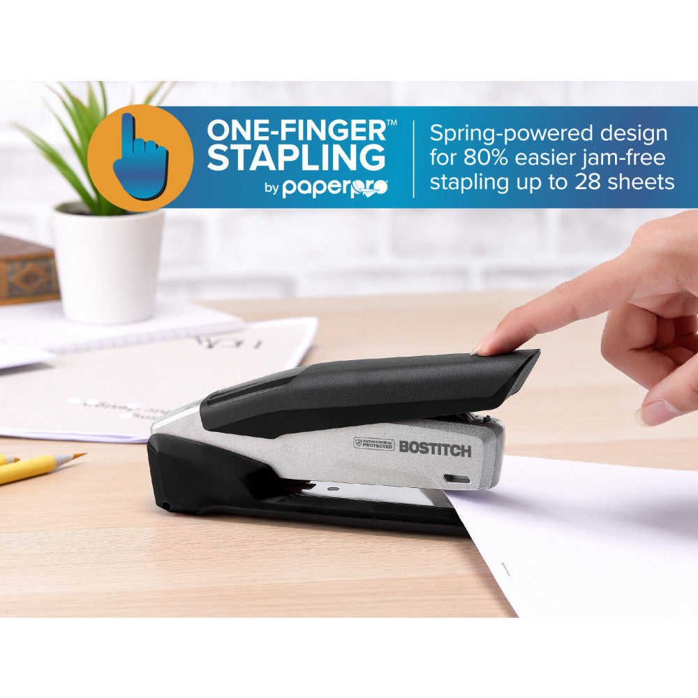 Bostitch InPower Premium Spring-Powered Desktop Stapler, 28 Sheets Capacity, Black/Silver