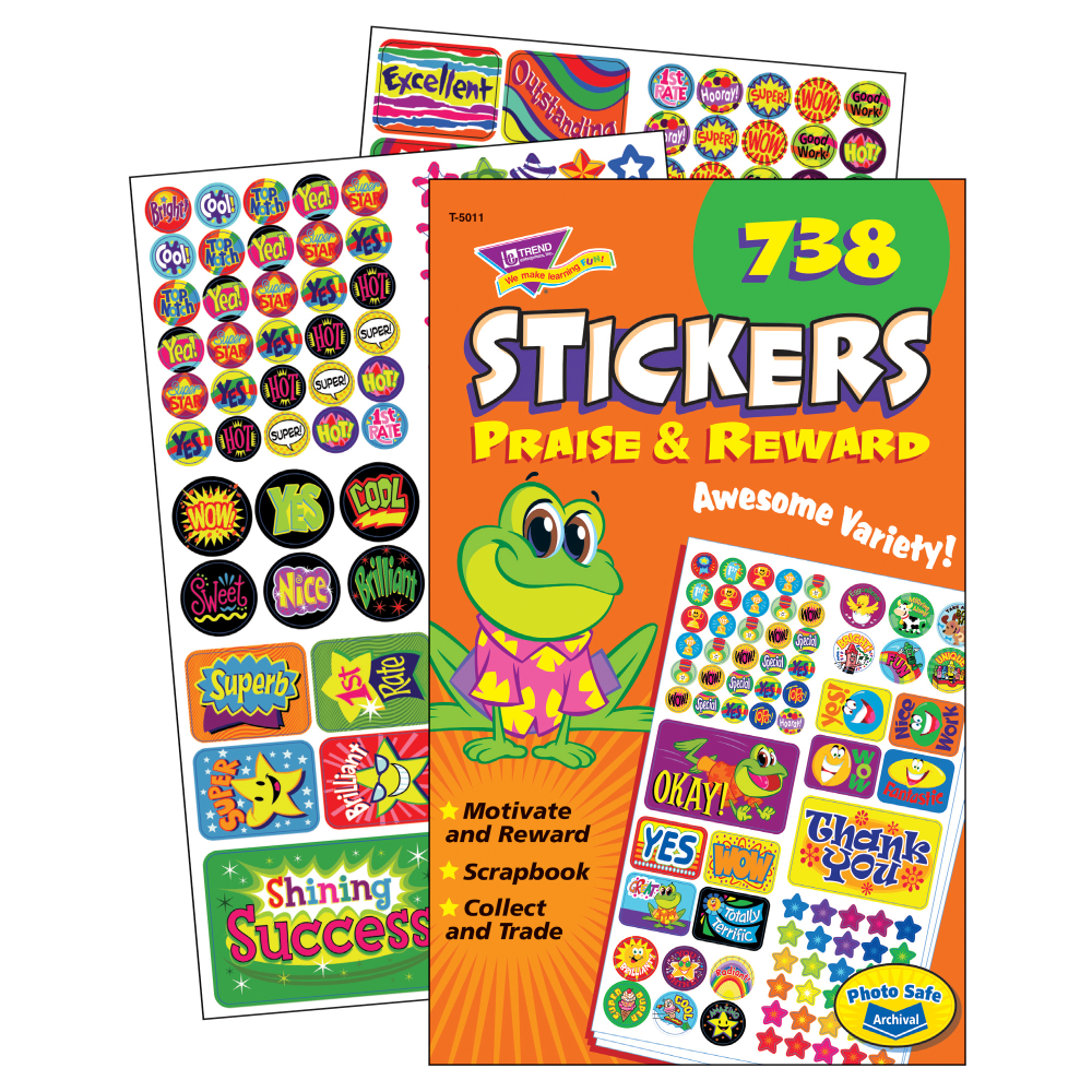 Trend Sticker Pads, Praise & Reward, 738 Stickers Per Pad, Pack Of 6 Pads