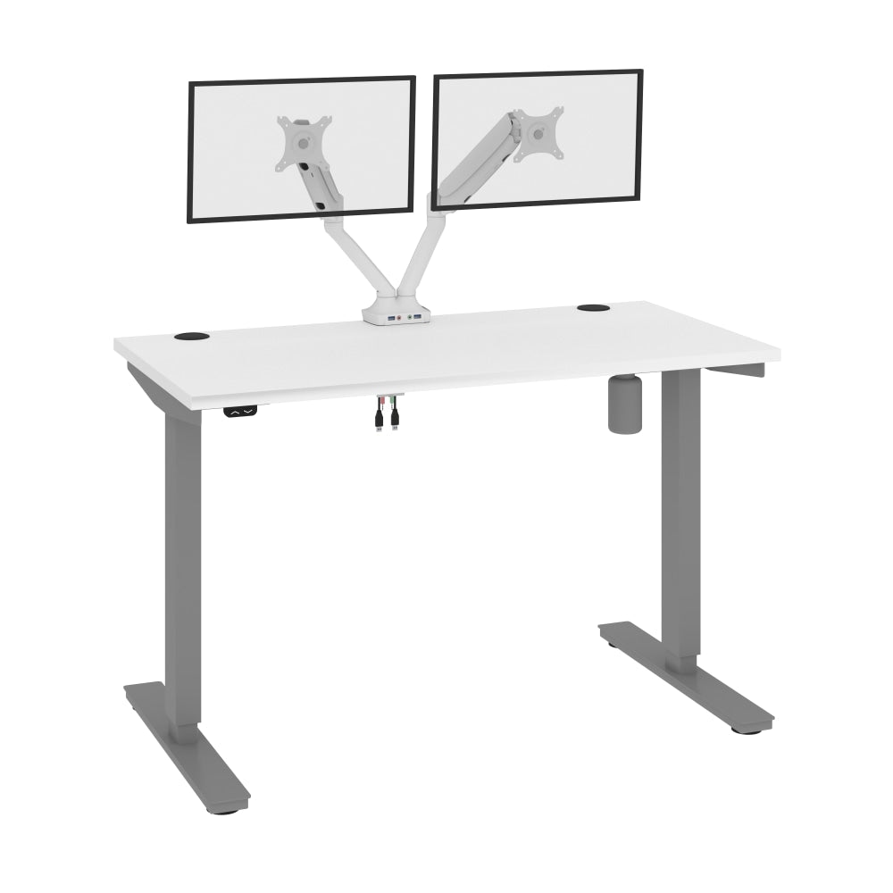 Bestar Upstand Electric 48inW Standing Desk With Dual Monitor Arm, White