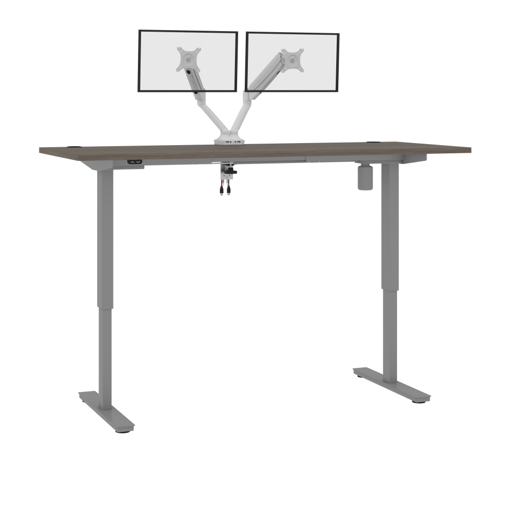 Bestar Upstand Electric 72inW Standing Desk With Dual Monitor Arm, Bark Gray