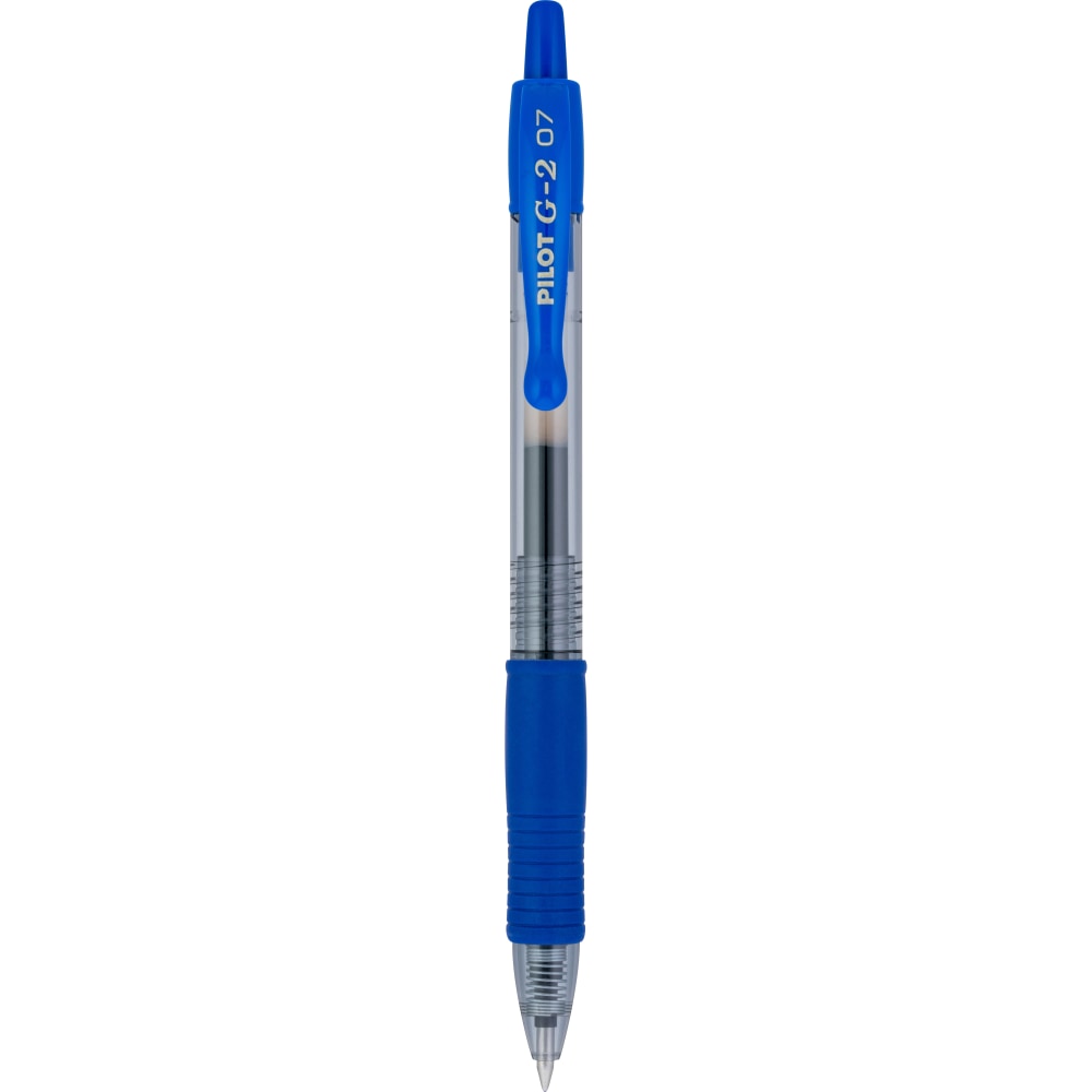 Pilot G2 Retractable Gel Pen, Fine Point, 0.7mm, Clear Barrels, Blue Ink, Tub Of 36 Pens