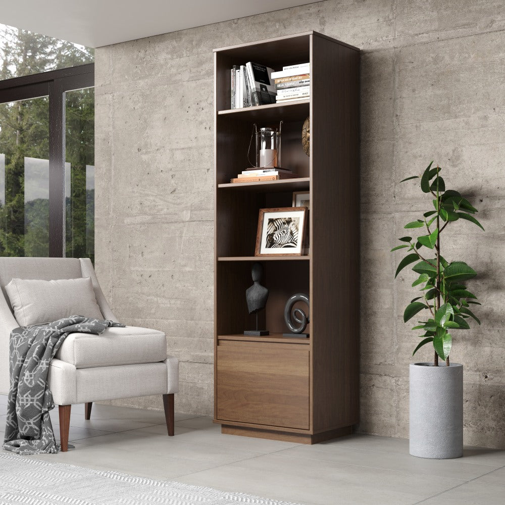 Linon Cowles 71inH 4-Shelf Bookcase With Drawer, Walnut