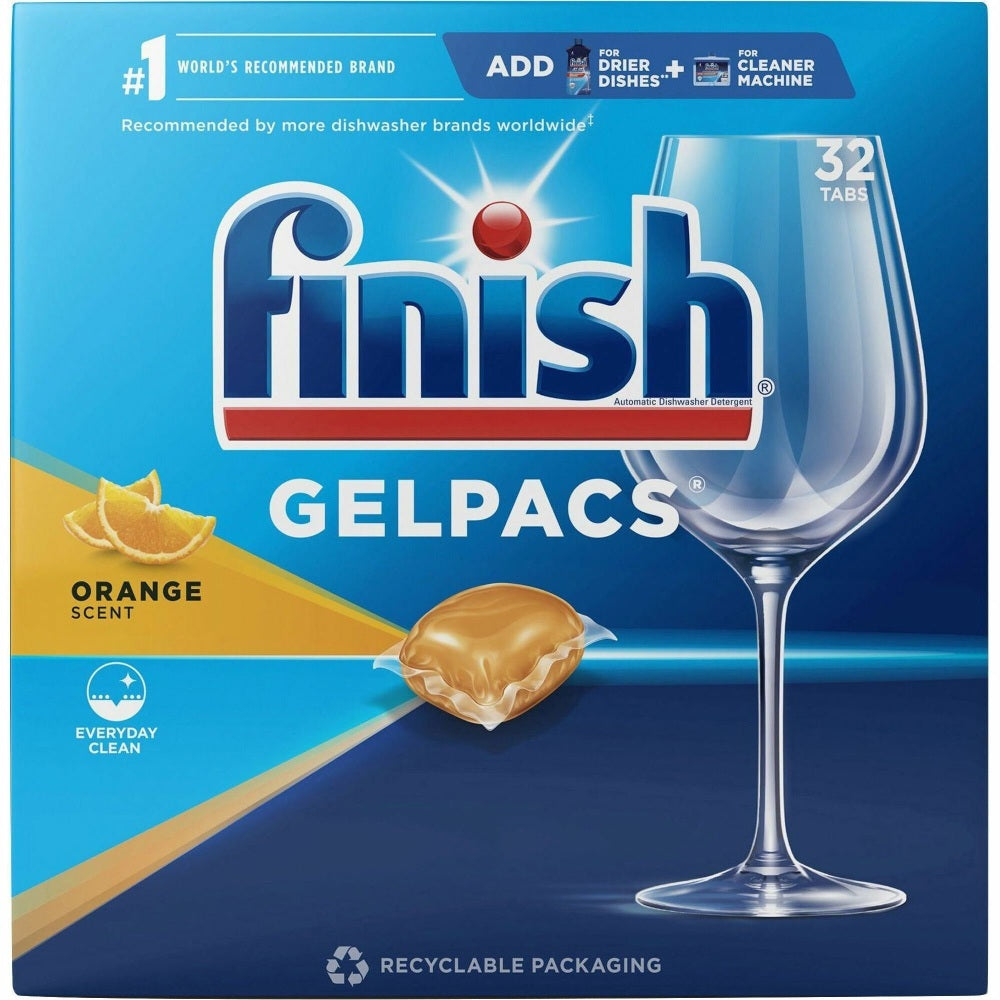 Finish Dishwasher Gel Packs - For Dish, Glass - 1.30 oz (0.08 lb) - Orange Scent - 32 / Box - Pre-moistened - Orange