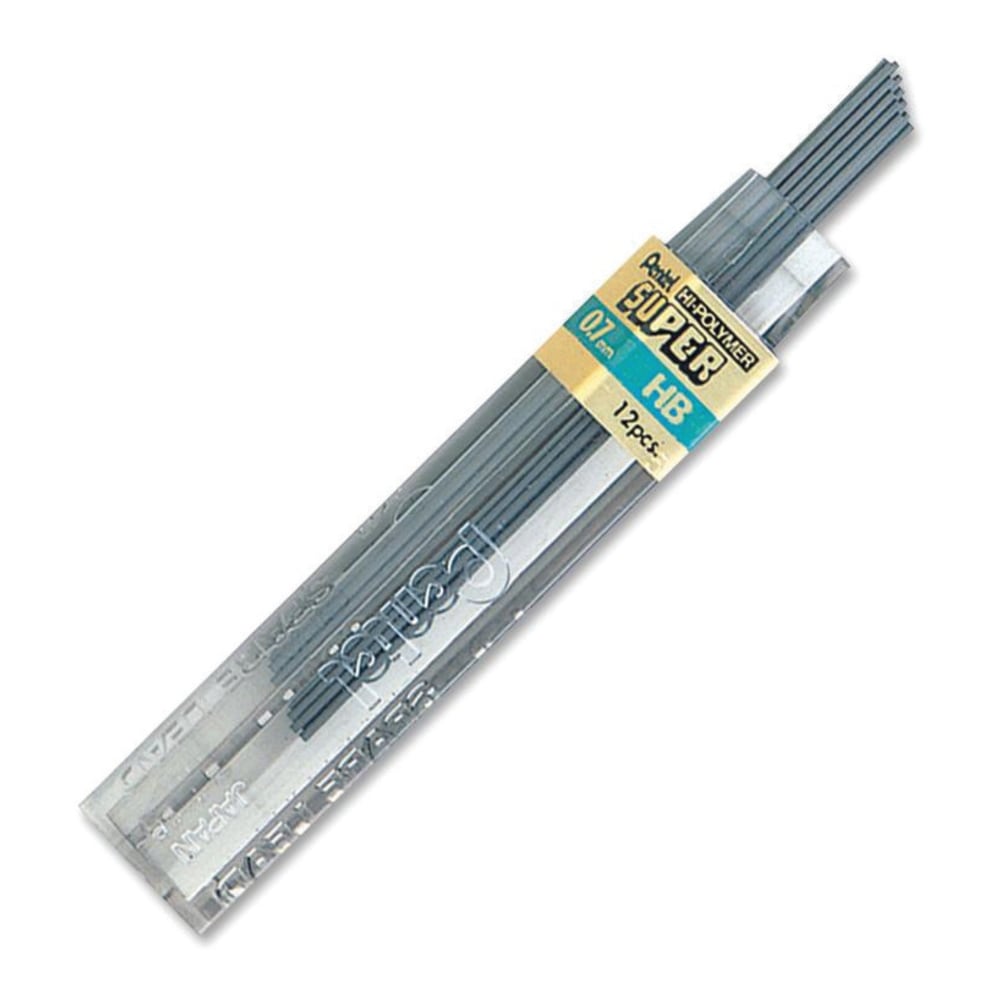 Pentel Super Hi-Polymer Leads, 0.7 mm, HB, 12 Leads Per Tube