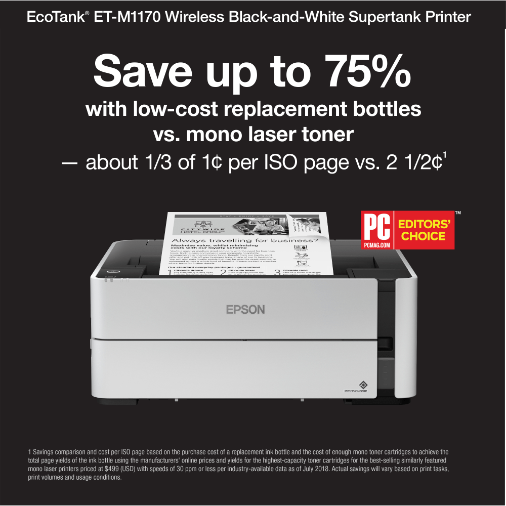 Epson EcoTank SuperTank ET-M1170 Wireless Inkjet Monochrome Printer