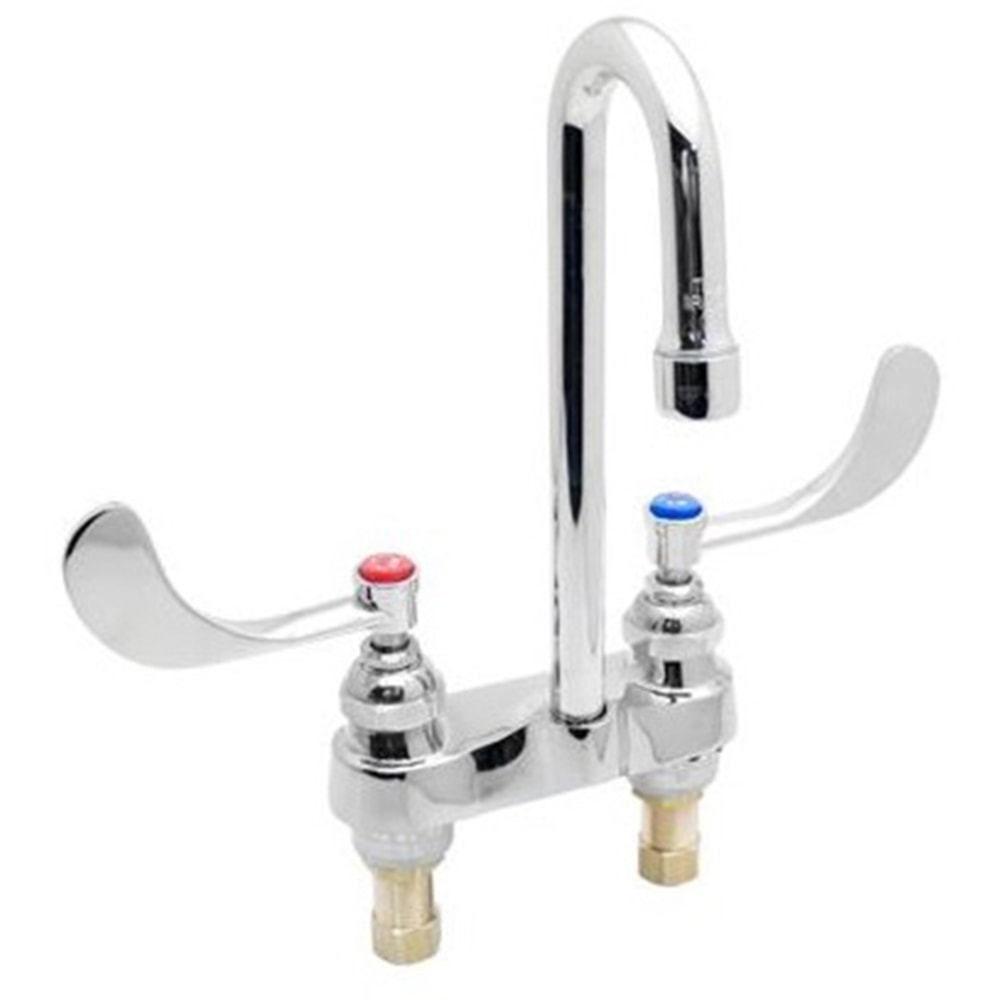 T&S Brass Deck-Mount Medical Faucet, 3in Spout, 4in Centerset, Stainless