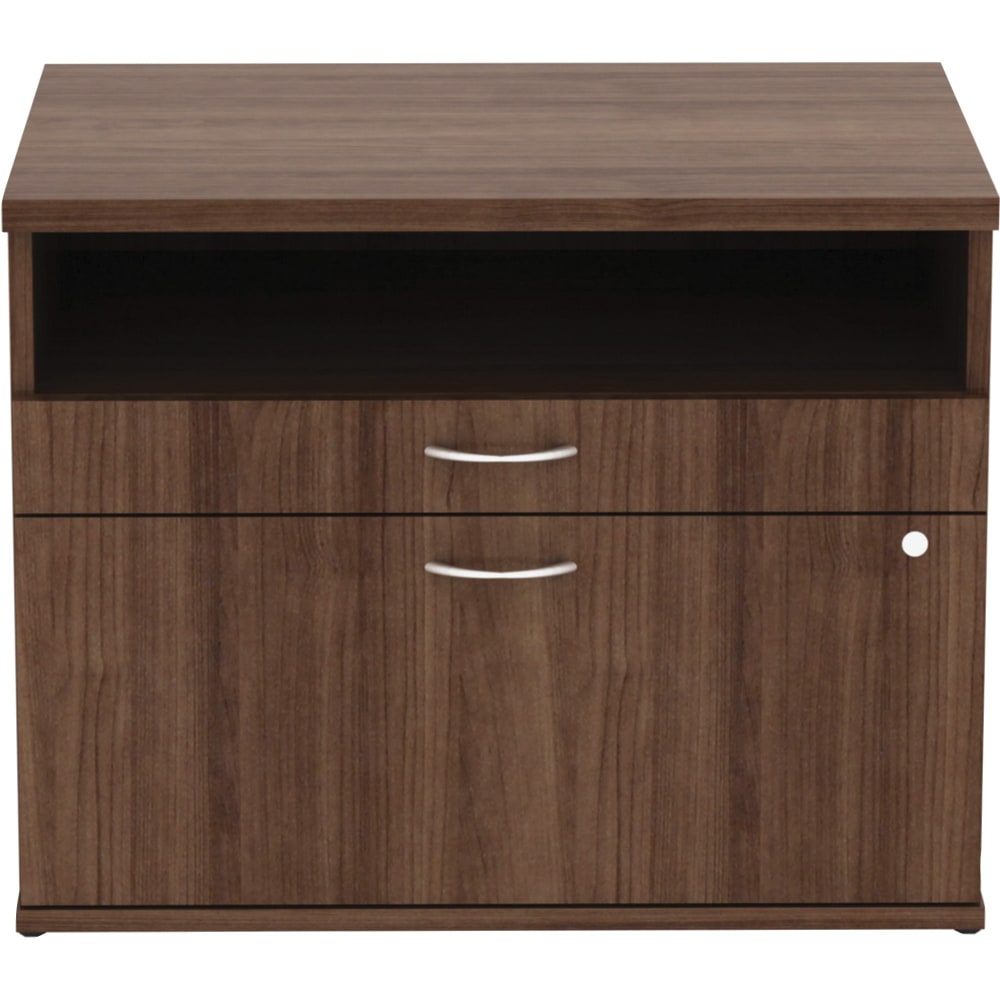 Lorell Relevance 30inW File Cabinet Computer Desk Credenza With Open Shelf, Walnut