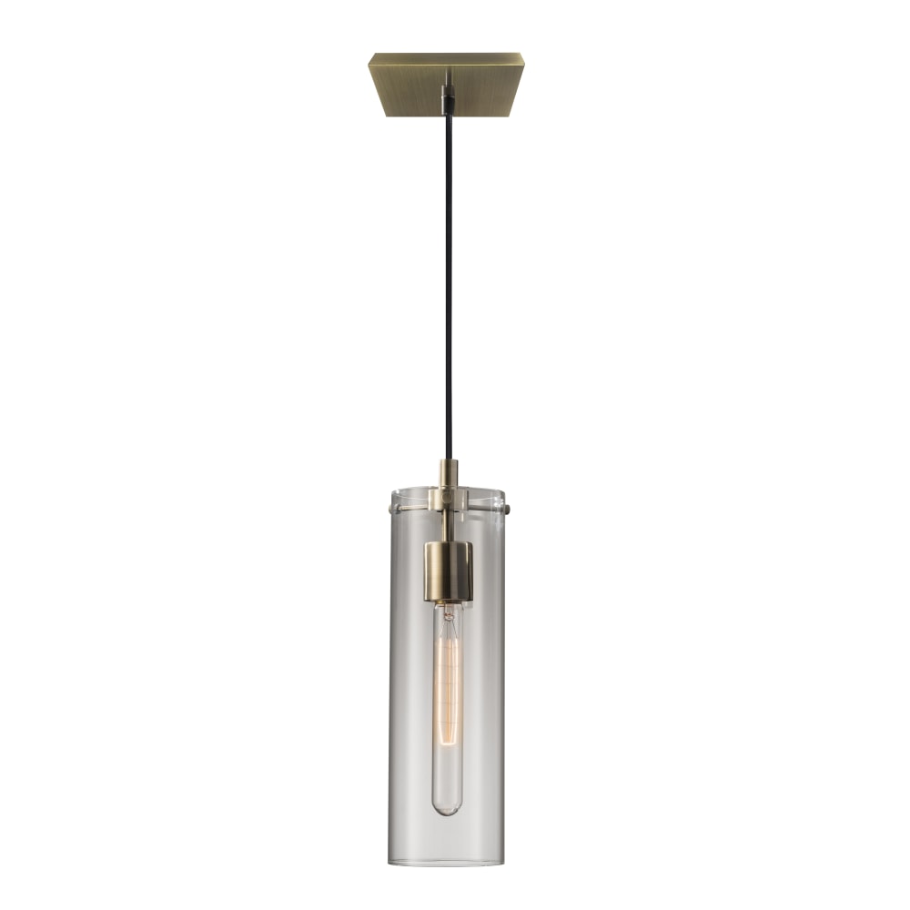 Adesso Dalton Hanging Pendant, 4-1/4inW, Clear Shade/Antique Brass Base