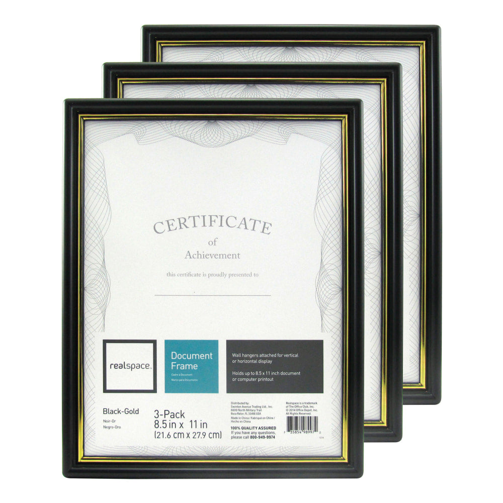 Realspace Document And Certificate Holders, 8-1/2in x 11in, Black/Gold, Pack Of 3 Holders