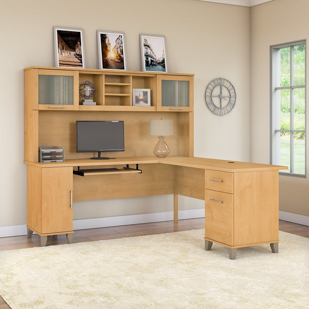 Bush Furniture Somerset L Shaped Desk With Hutch, 72inW, Maple Cross, Standard Delivery