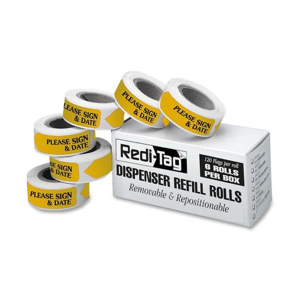 Redi-Tag Preprinted Signature Flags Refill, PLEASE SIGN & DATE, Yellow, Box Of 6