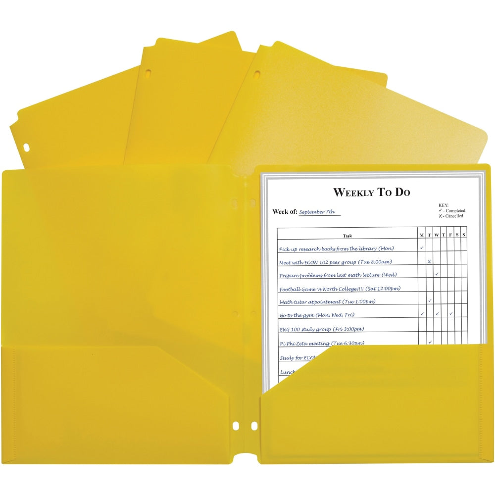 C-Line 2-pocket Heavyweight Poly Portfolio Pocket - 11.4in Length - 100 mil Thickness - For Letter 8 1/2in x 11in Sheet - 3 x Holes - Ring Binder - Rectangular - Yellow - Polypropylene - 25 / Box