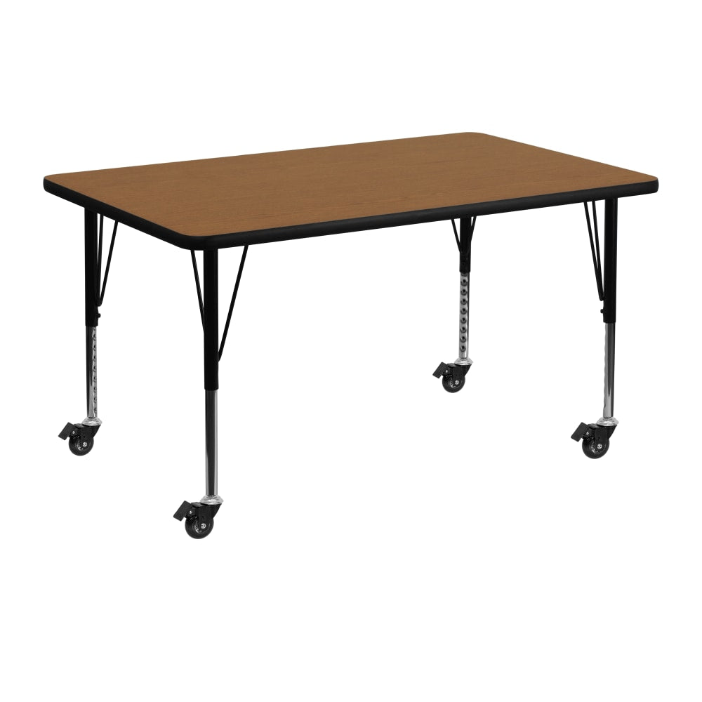 Flash Furniture Mobile Rectangular Thermal Laminate Activity Table With Height-Adjustable Short Legs, 25-3/8inH x 30inW x 48inD, Oak