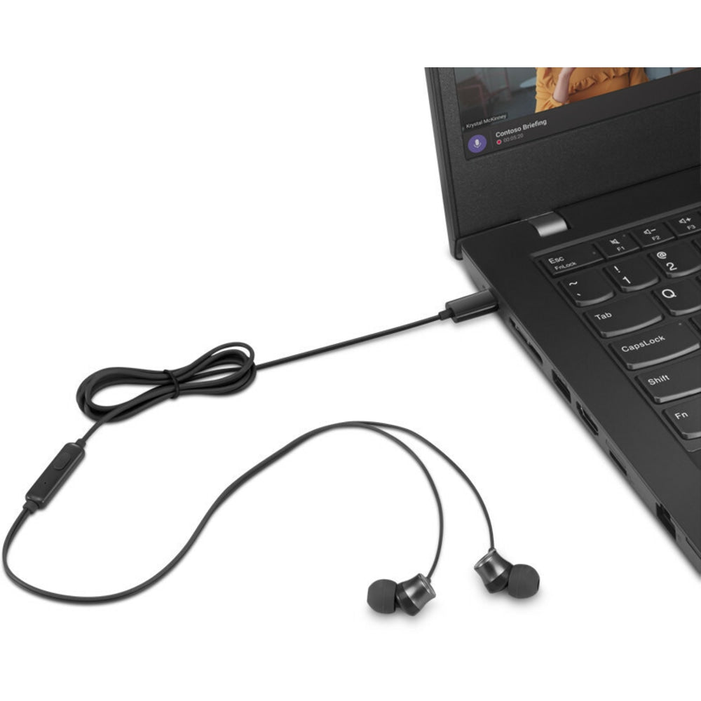 Lenovo USB-C Wired In-Ear Headphone - Stereo - USB Type C - Wired - 32 Ohm - 100 Hz - 200 kHz - Earbud - Binaural - In-ear - 3.94 ft Cable - Black