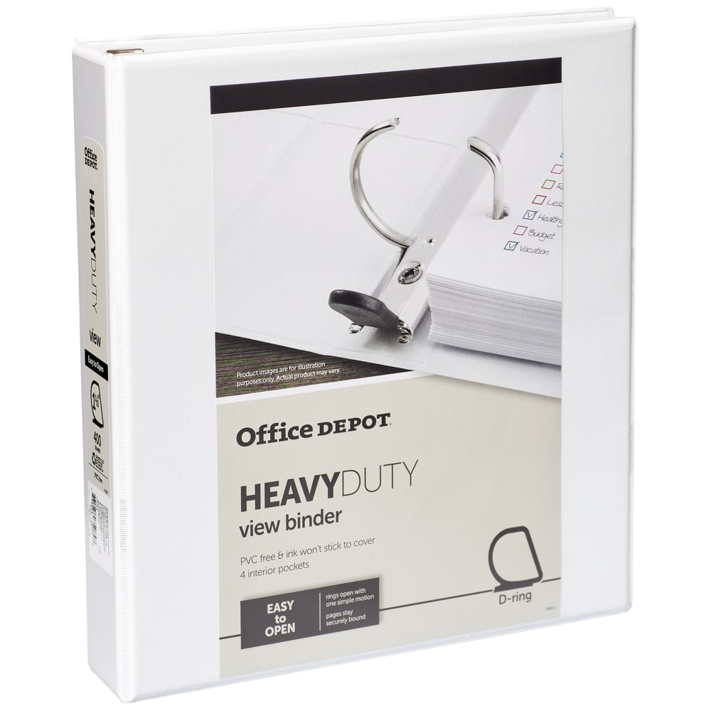 Office Depot Brand Heavy-Duty View 3-Ring Binder, 1 1/2in D-Rings, 49% Recycled, White