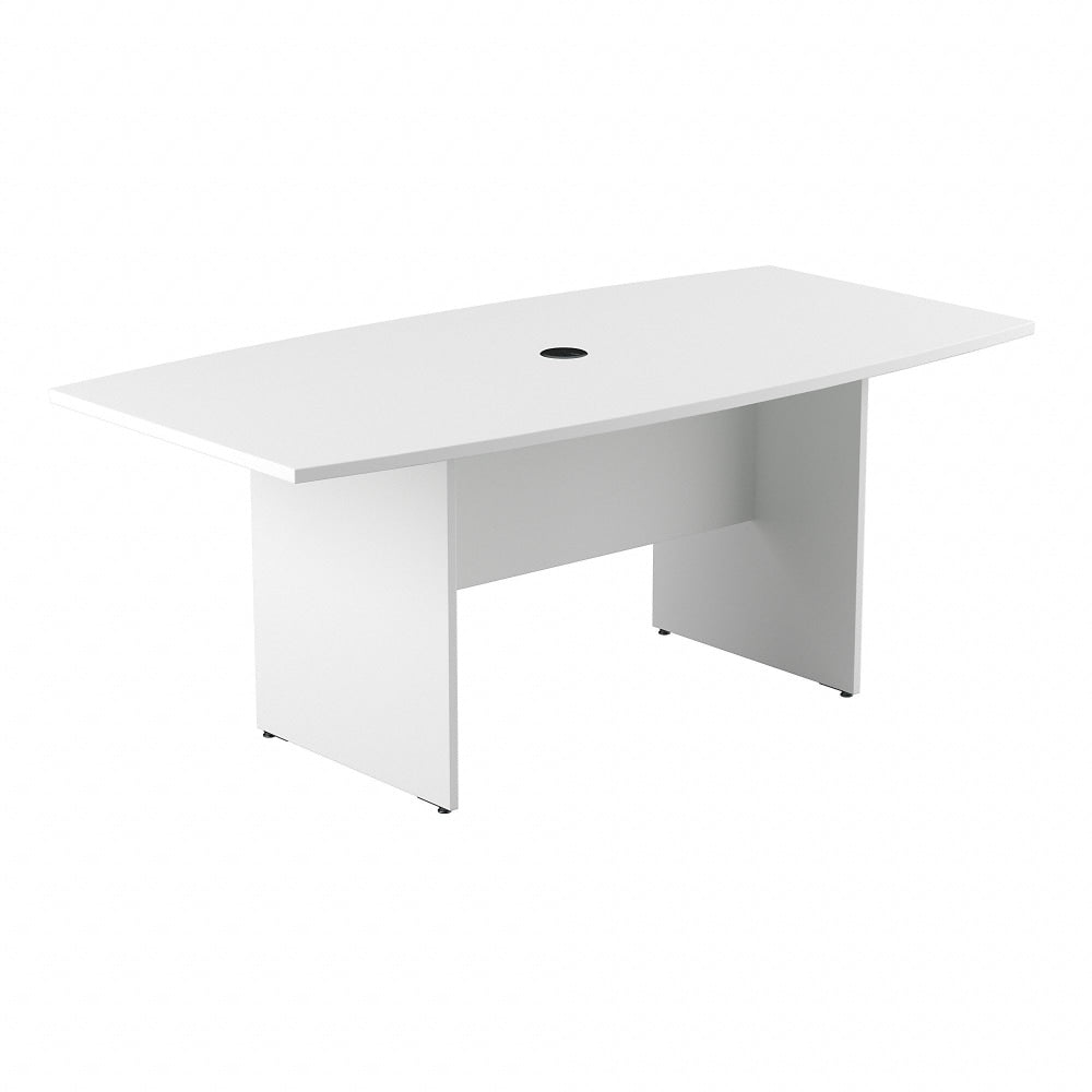 Bush Business Furniture 72inW x 36inD Boat-Shaped Conference Table With Wood Base, White, Standard Delivery