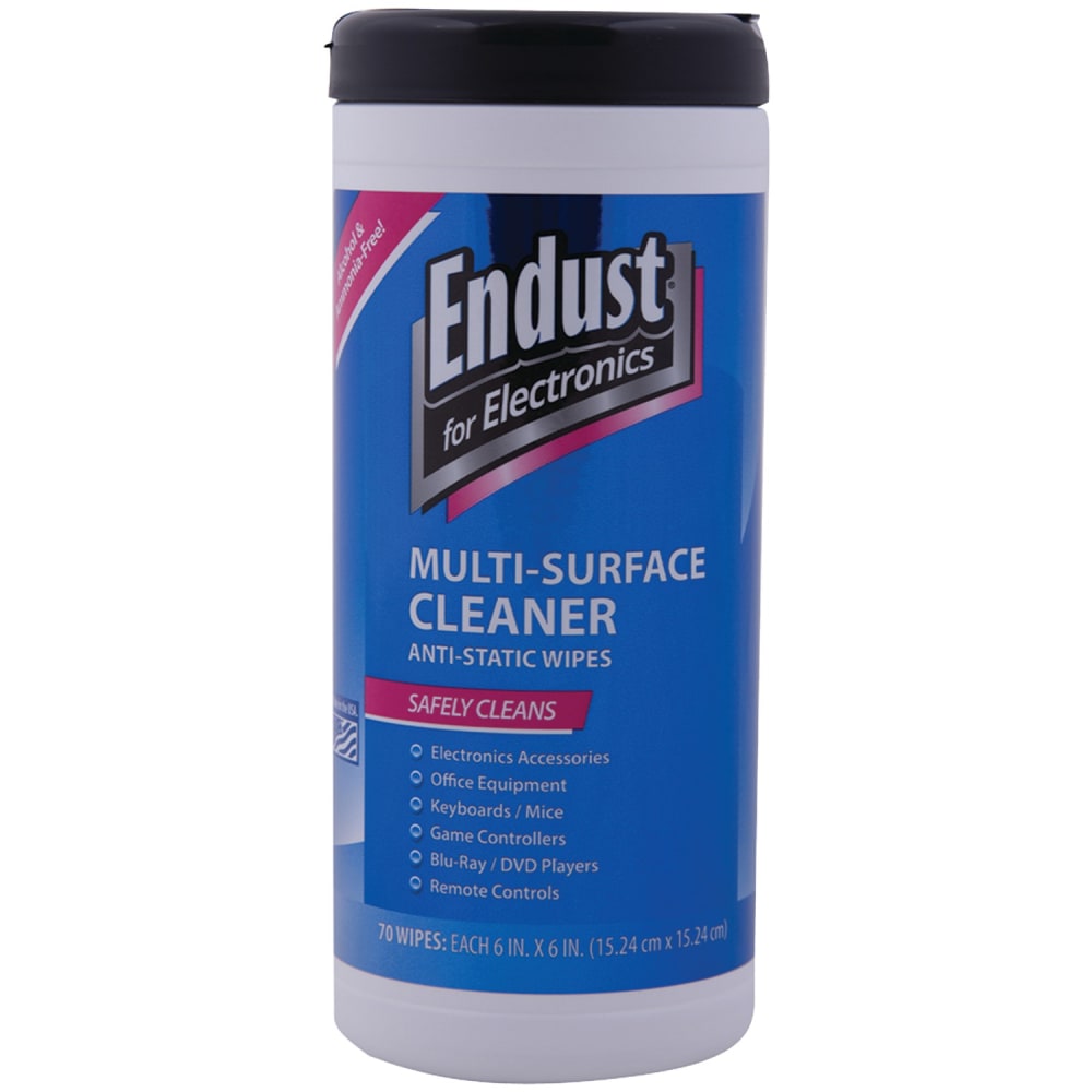 Endust For Electronics Multi-Surface Wipes, 7in x 5in Sheets, Canister Of 70 Wipes