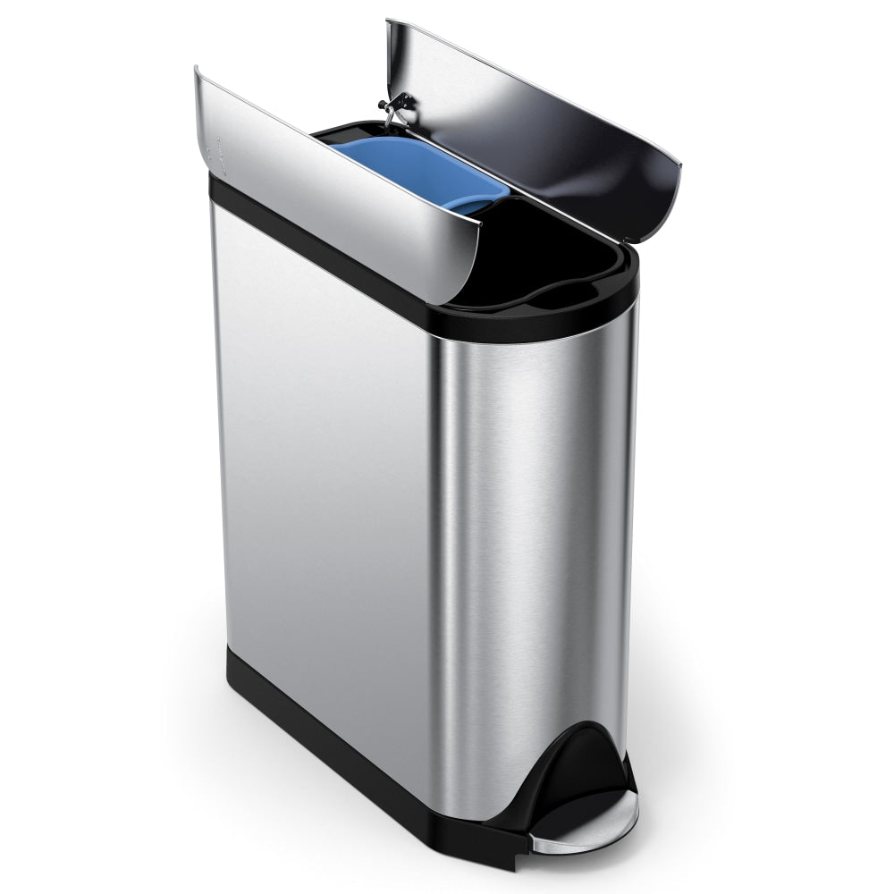 simplehuman Butterfly Step Fingerprint-Proof Brushed Stainless Steel Recycler And Trash Bin, 10.6 Gallons