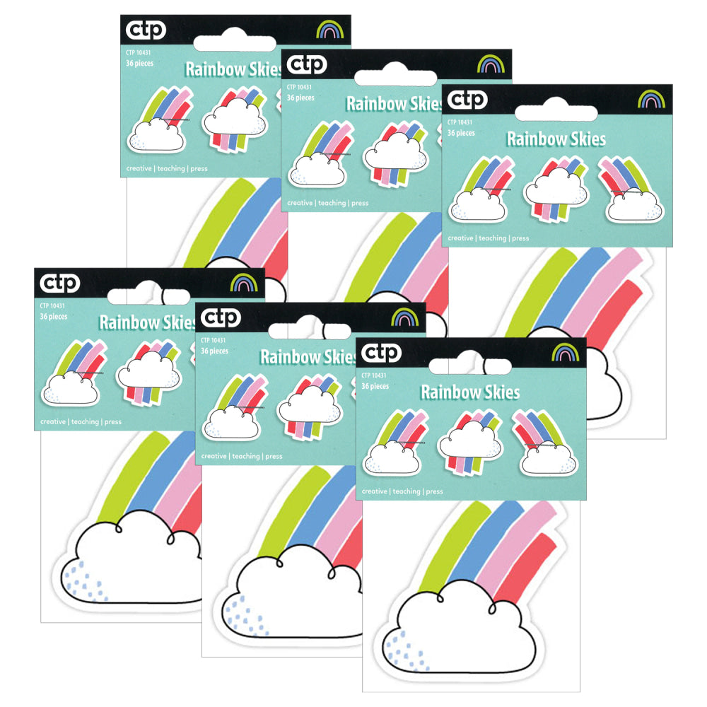 Creative Teaching Press Designer Cut-Outs, 3in, Rainbow Skies, 36 Per Pack, Set Of 6 Packs