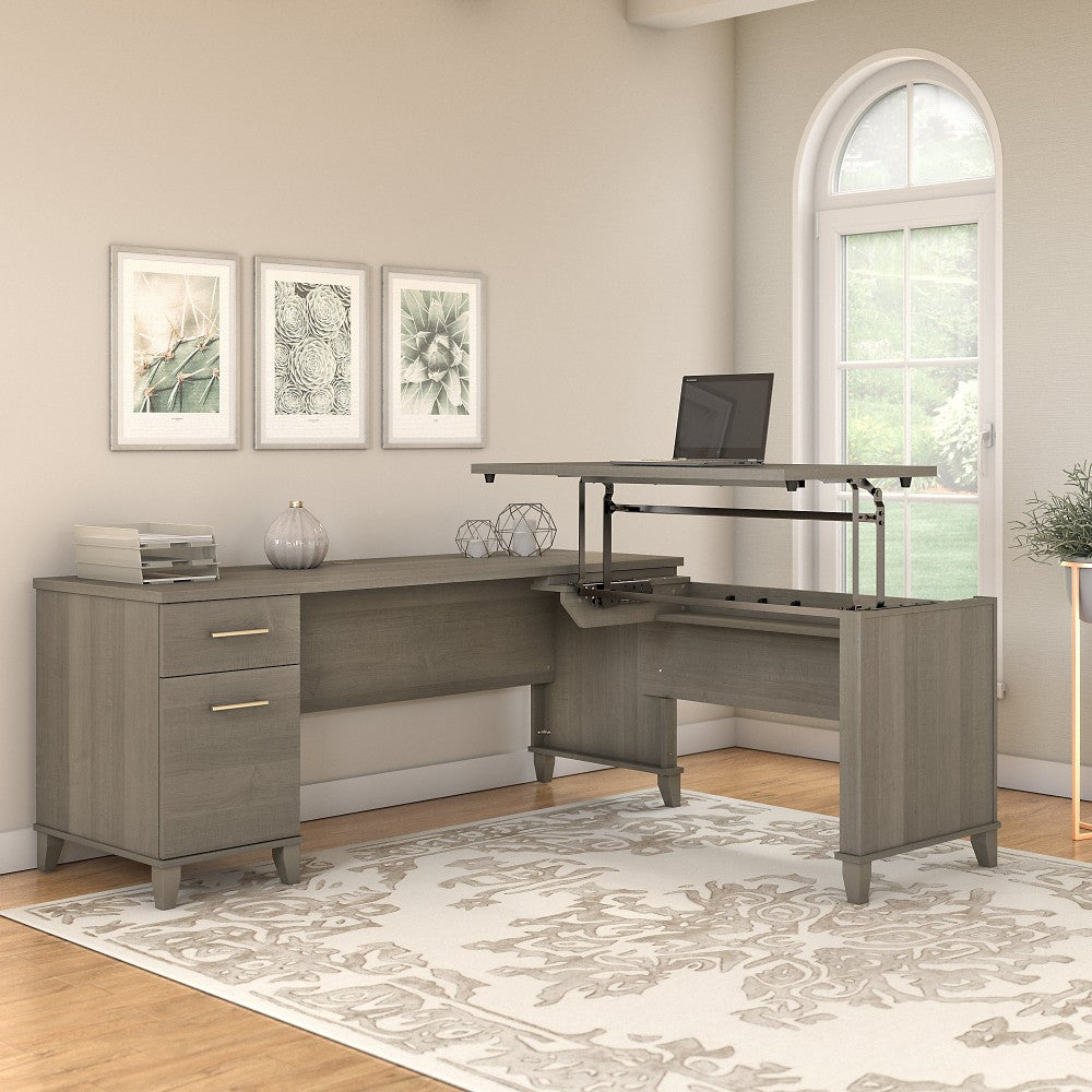 Bush Furniture Somerset 3 Position Sit to Stand L Shaped Desk, 72inW, Ash Gray, Standard Delivery