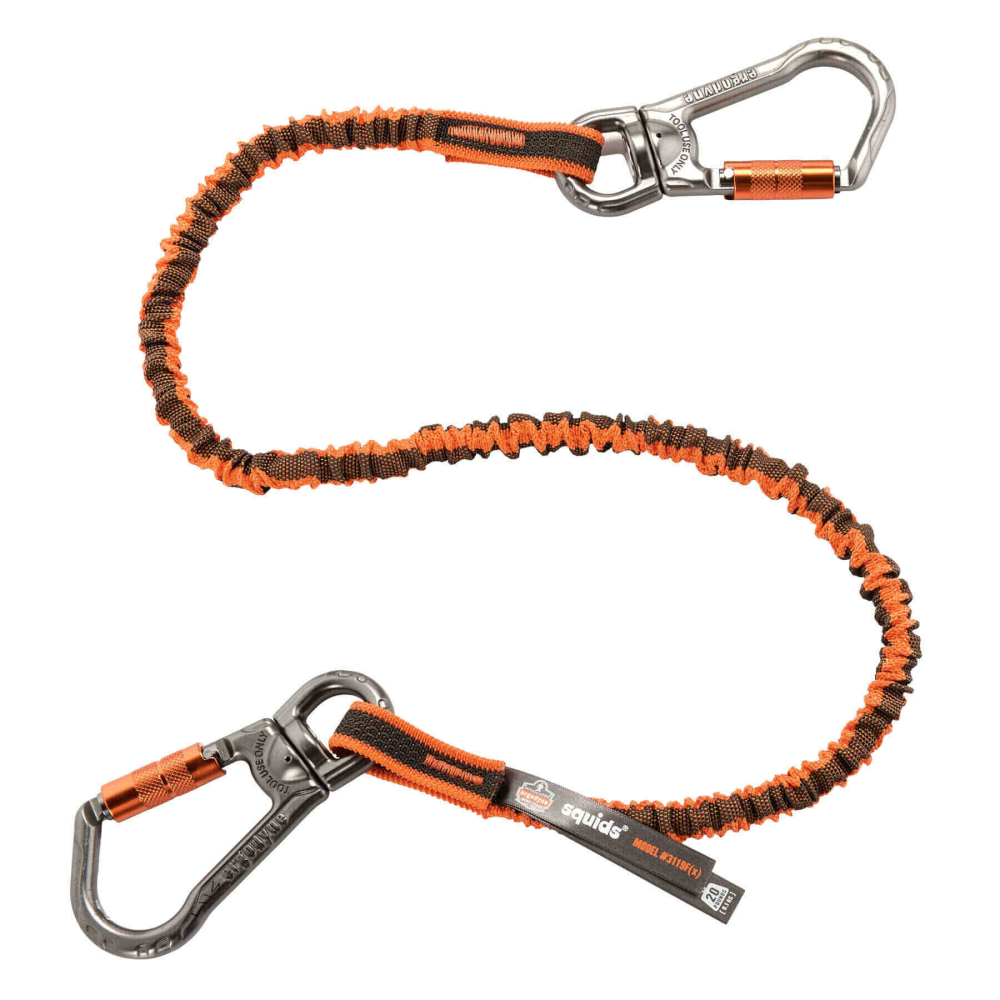 Ergodyne Squids 3119F(x) Dual Swivel Carabiner Tool Lanyards, 48in, Orange/Gray, Pack Of 6 Lanyards