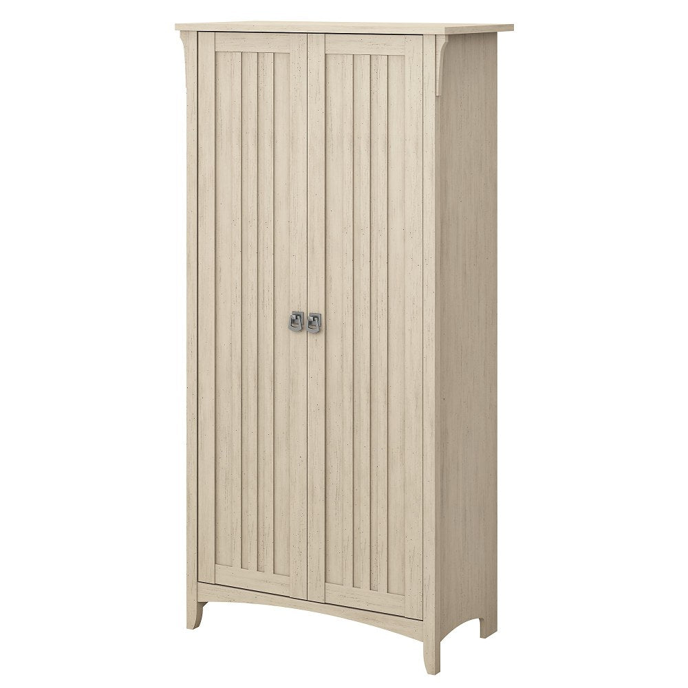 Bush Furniture Salinas Tall Storage Cabinet With Doors, Antique White, Standard Delivery