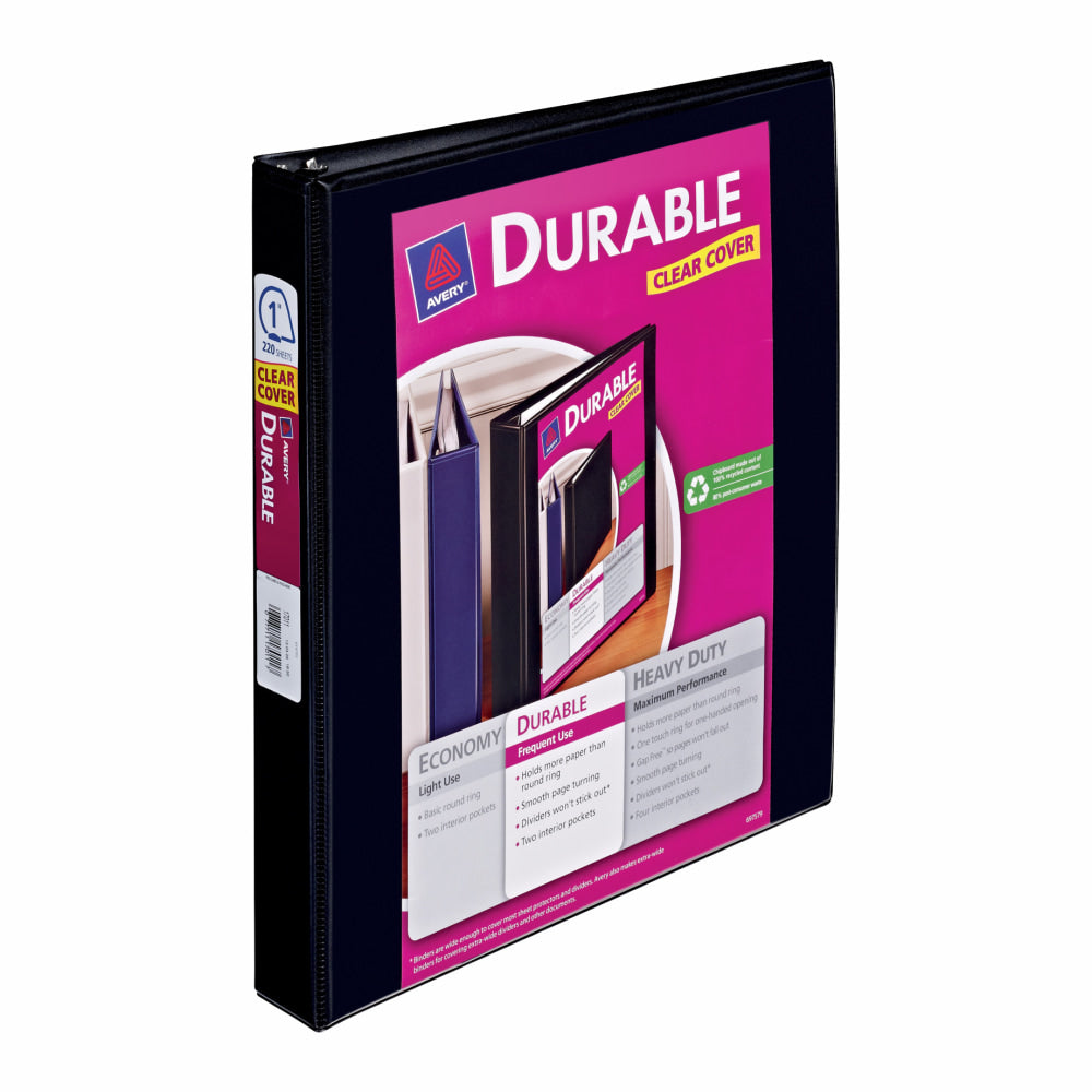 Avery Durable View 3-Ring Binder With EZ-Turn Rings, 1in D-Rings, 43% Recycled, Black