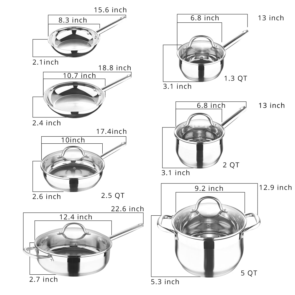 Bergner 12-Piece Stainless Steel Non-Stick Cookware Set, Silver