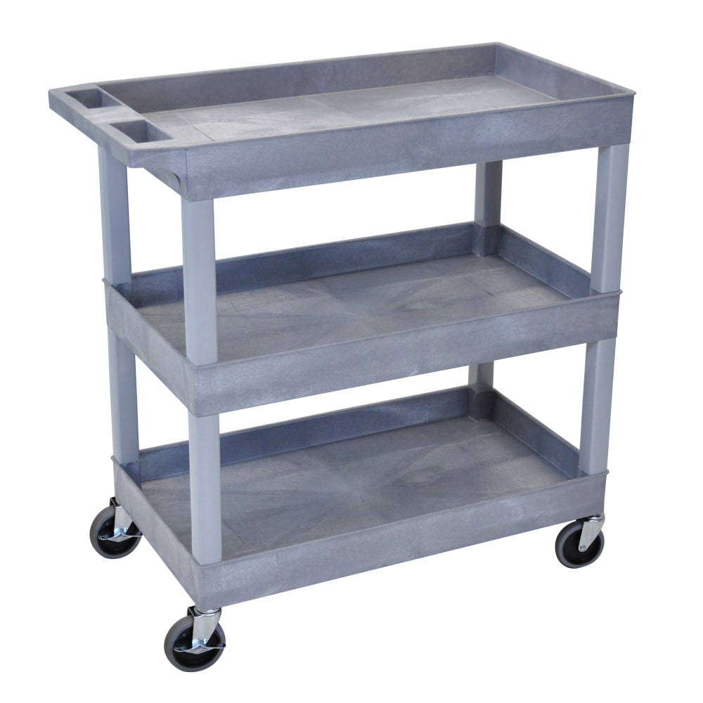 Luxor E-Series 3-Tub Plastic Utility Cart, 36 1/4inH x 35 1/4inW x 18inD, Gray