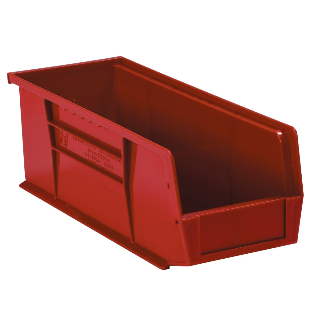 Partners Brand Plastic Stack & Hang Bin Boxes, Small Size, 10 7/8in x 4 1/8in x 4in, Red, Pack Of 12