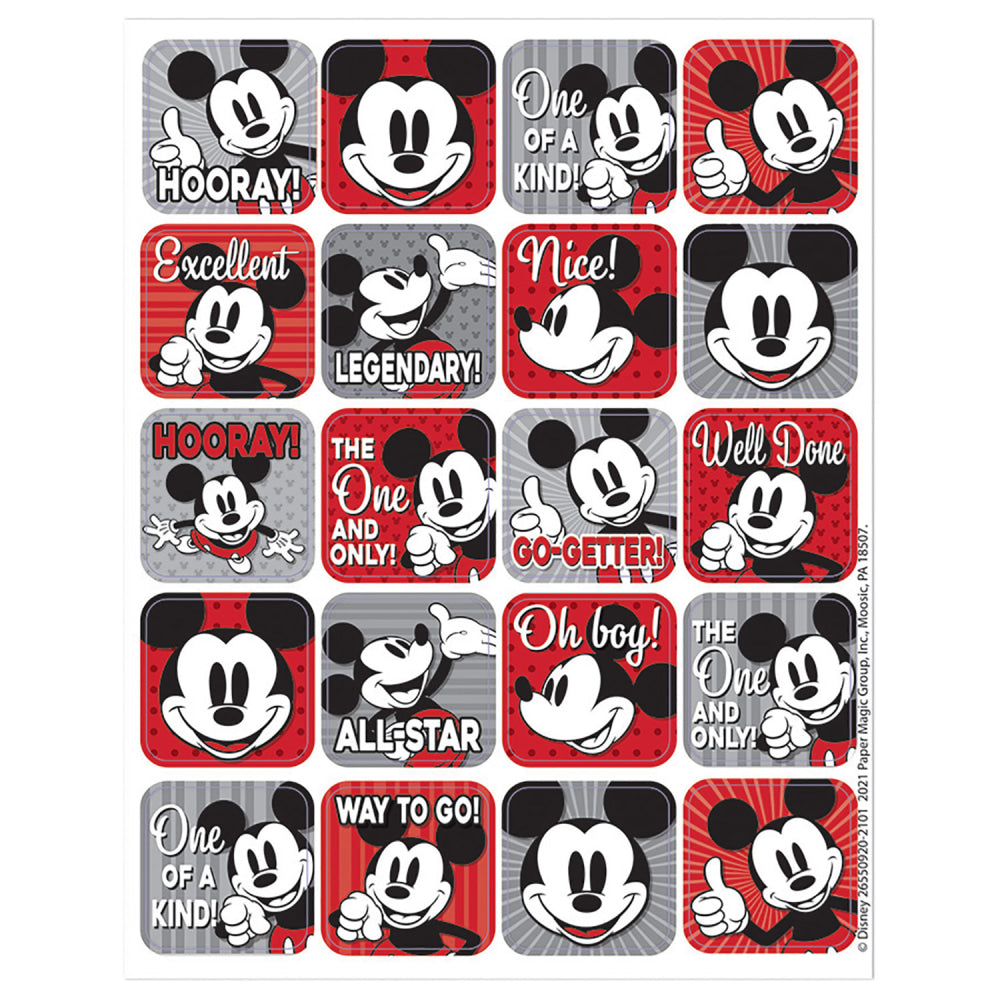 Eureka Theme Stickers, Mickey Mouse Throwback, 120 Stickers Per Pack, Set Of 12 Packs