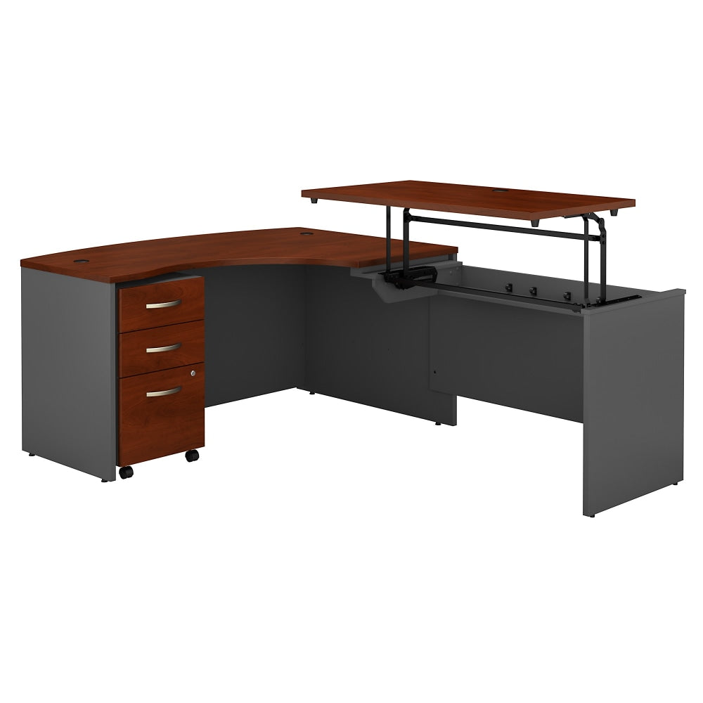 Bush Business Furniture Components 60inW Right Hand 3 Position Sit to Stand L Shaped Desk with Mobile File Cabinet, Hansen Cherry/Graphite Gray, Standard Delivery