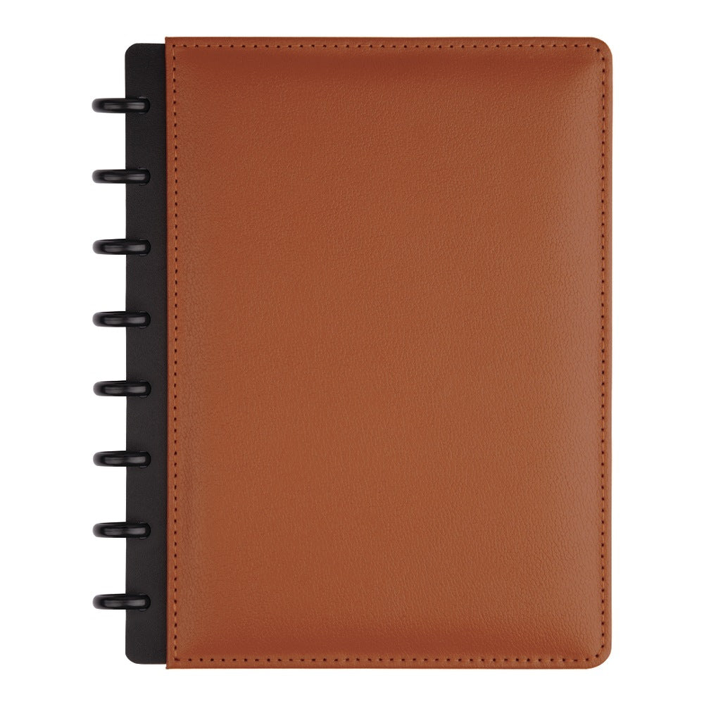 TUL Discbound Notebook With Leather Cover, Junior Size, Narrow Ruled, 60 Sheets, Brown