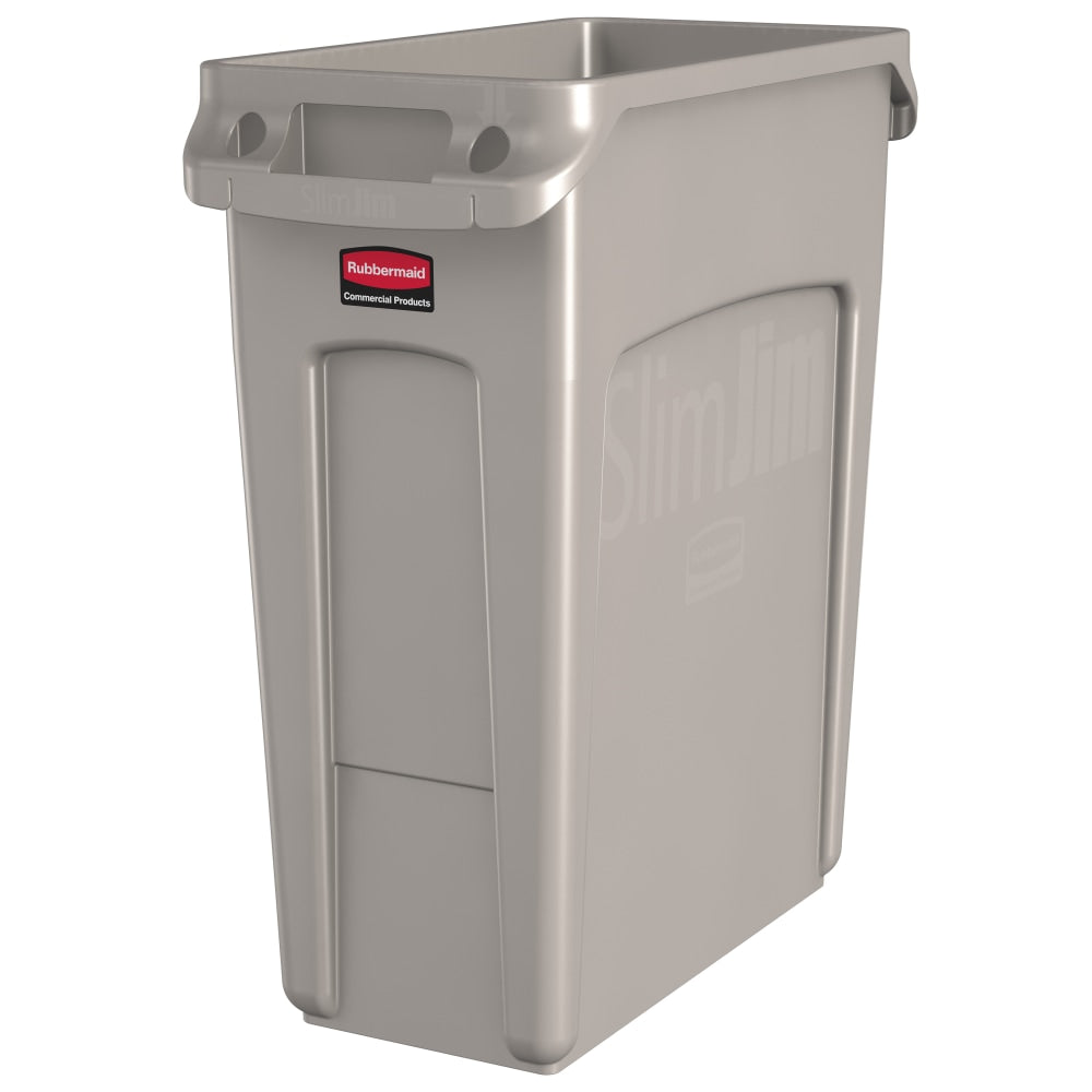 Rubbermaid Slim Jim Rectangular Polyethylene Vented Waste Receptacle, 16 Gallons, Beige