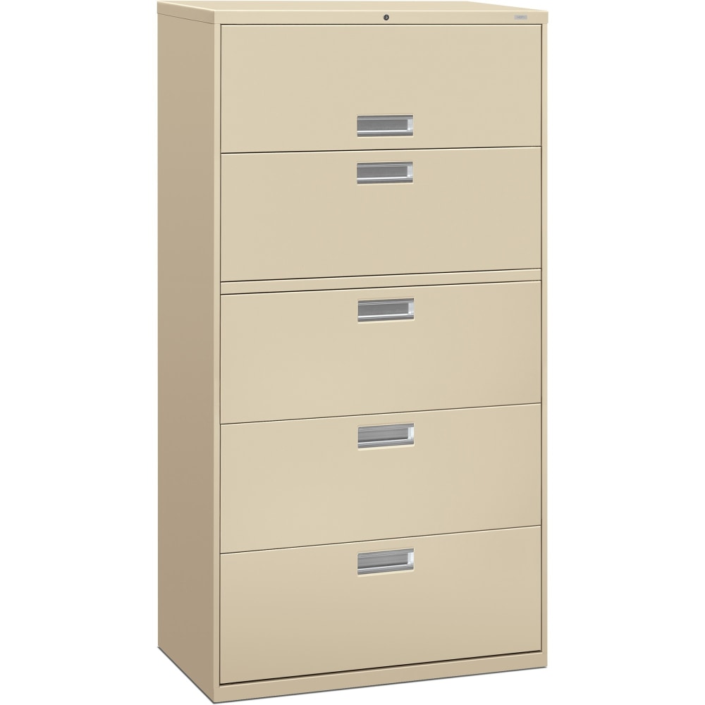 HON Brigade 600 36inW x 18inD Lateral 5-Drawer File Cabinet, Putty