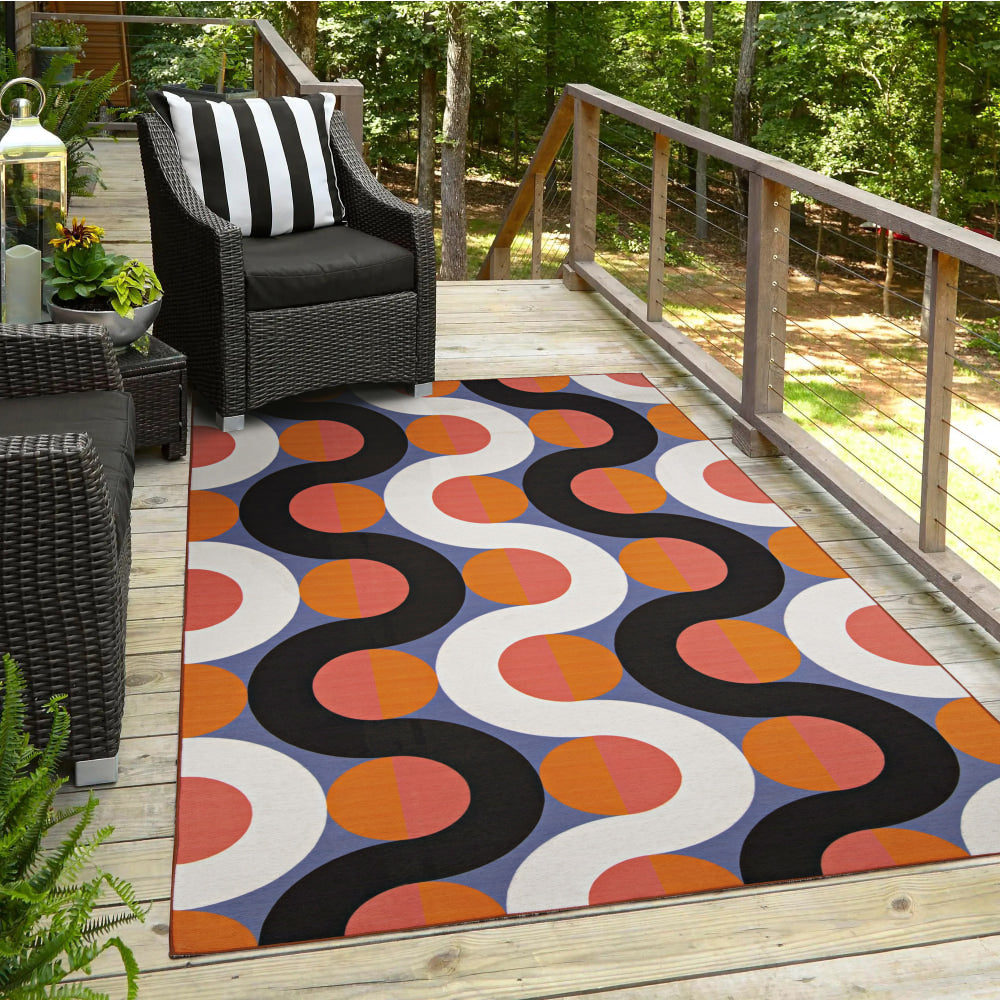 Linon Washable Outdoor Area Rug, Tasker, 5ft x 7ft, Orange/Pink