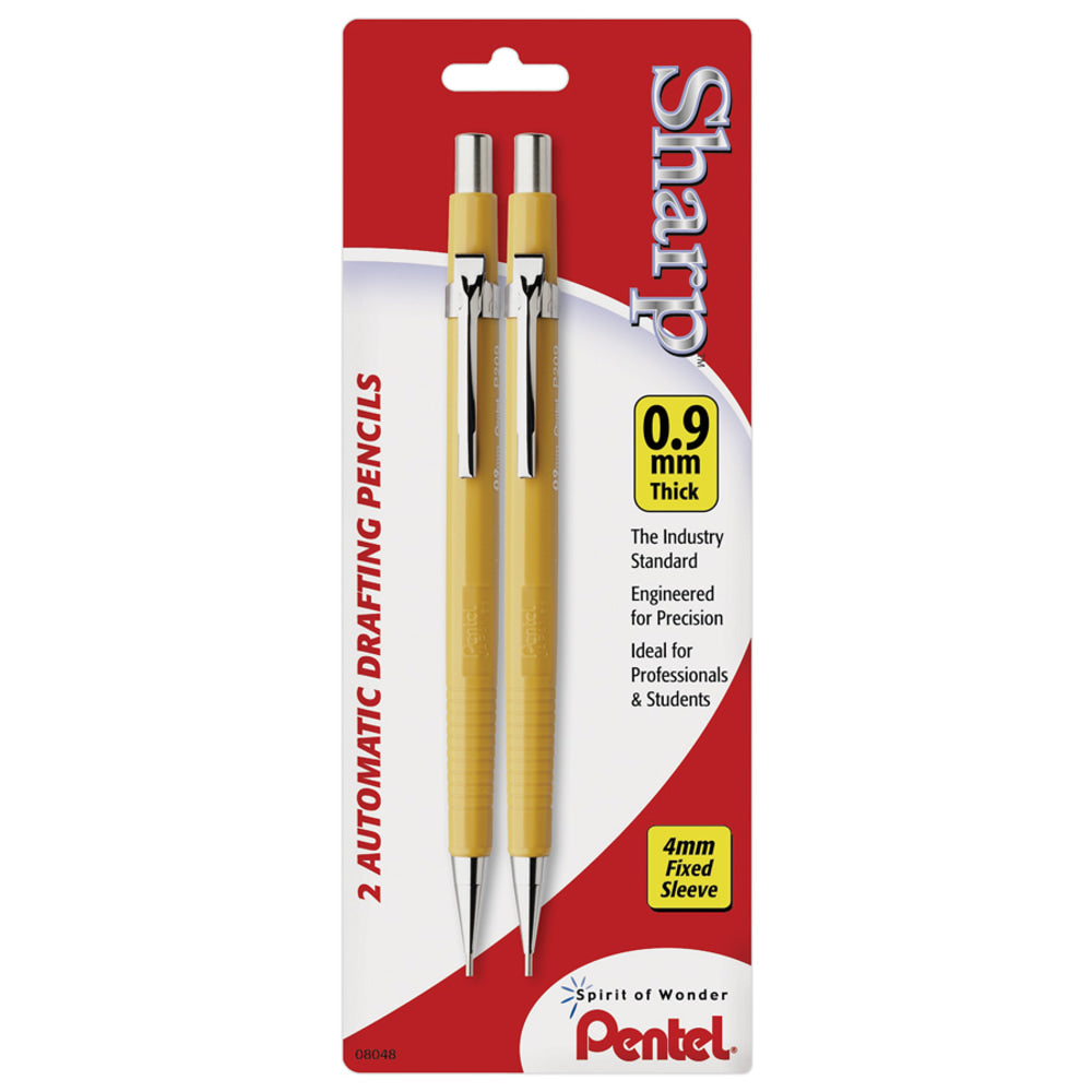 Pentel Sharp Automatic Drafting Pencils, 0.9 mm, Black, Pack Of 2