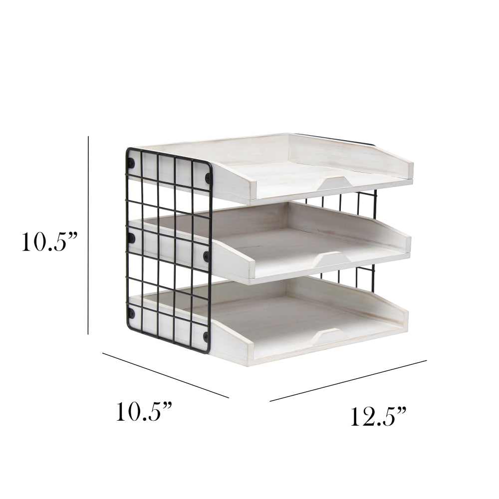 Elegant Designs Home Office 3-Shelf Desk Organizer Mail Letter Tray, 10-1/2inH x 10-1/2inW x 12-1/2inD, Whitewash