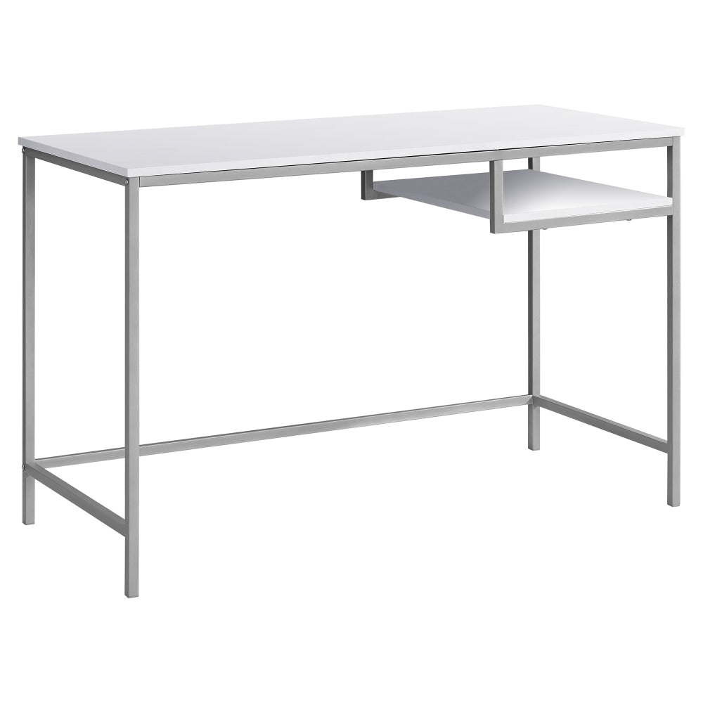 Monarch Specialties 48inW Computer Desk With Hanging Shelf, White/Silver