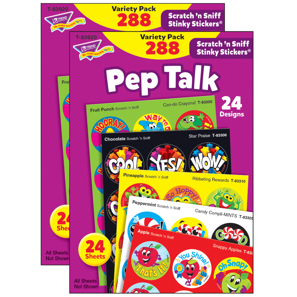 Trend Stinky Stickers, 1in, Pep Talk, 288 Stickers Per Pack, Set Of 2 Packs