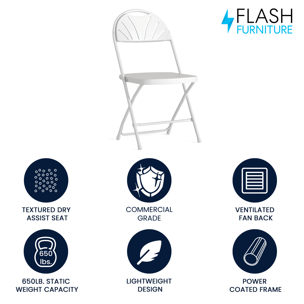 Flash Furniture HERCULES Plastic Fan-Back Folding Chair, White