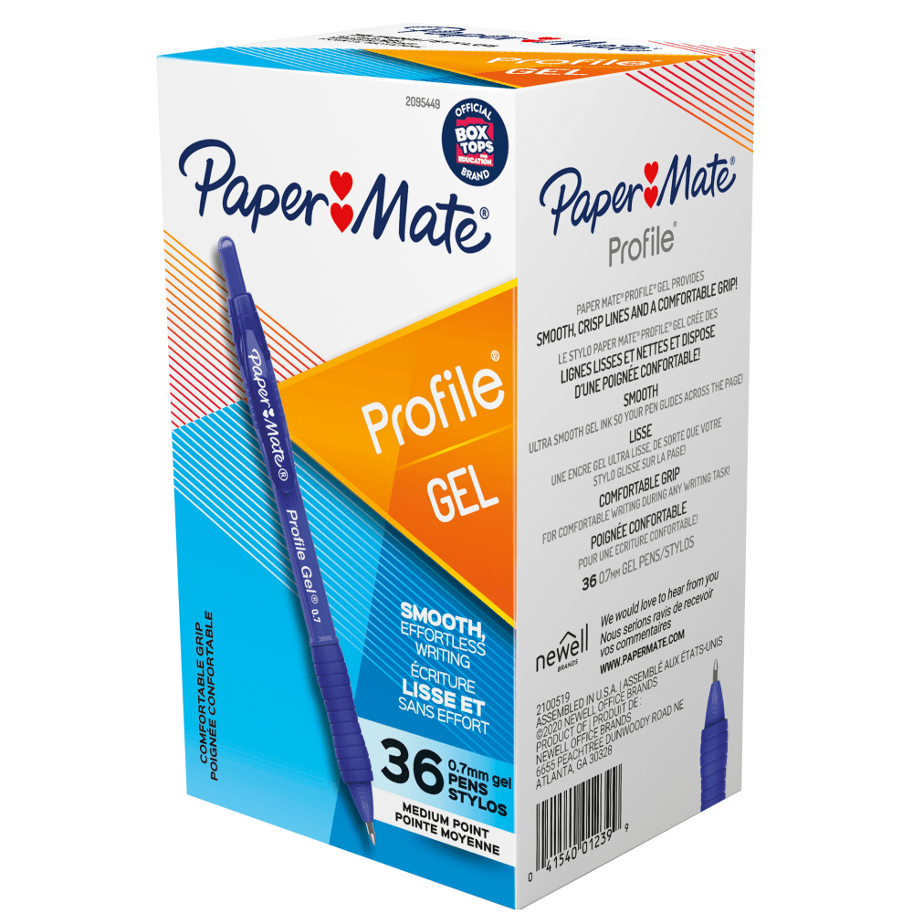 Paper Mate Gel Pen, Profile Retractable Pen, 0.7mm, Blue, 36 Count