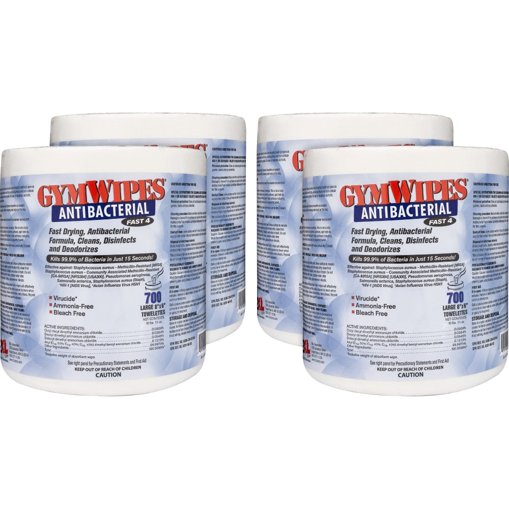 2XL GymWipes Antibacterial Towelettes Bucket Refill - For Multi Surface - 700 / Bag - 4 / Carton - Phenol-free, Hygienic, Anti-bacterial, Disinfectant, Disposable, Bleach-free, Alcohol-free, Disposable, Absorbent - White